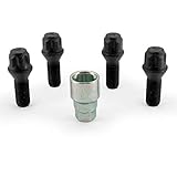 H&R Felgenschloss-Set M14x1.25x28mm Kegelbund Schwarz - 4 Felgenschloss-Schrauben inkl. Adapter