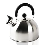 Krollmann 2,5 Liter Edelstahl Flötenkessel Teekessel Wasserkocher Pfeifkessel - 2500ml singender Retro Kessel für Herd, Grill, Gas, Grill Gasbrenner und offenes Feuer