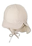 Sterntaler Schirmmütze Nacken - Unisex Baby- und Kinder Mütze mit Nackenschutz und einsteckbaren Ohrenklappen - UV-Schutz 50+ Sommermütze zum Binden - Popeline (Bio) Kopfbedeckung - beige, Größe 51
