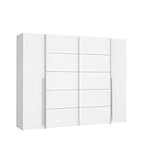 Forte Narago Schrank 270, weißer Kleiderschrank, Schwebetürenschrank mit Drehtüren, Weiß Matt, 270,3 cm breit x 210,5 cm hoch x 61,2 cm tief