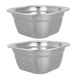 ULTECHNOVO 2 Teiliges Set Edelstahl Abtropfbecken Sieb Gemüseabtropfbecken Brauner Basmatireis Gemüsewaschbecken Waschkorb Küchenreissieb Reiswaschsieb Silber