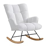 XH.Easy Go Schaukelstuhl Stillsessel Schaukelsessel mit Armlehnen Gepolsterter Schwingsessel Stillstuhl Sessel Relaxsessel für Wohnzimmer Schlafzimmer Babyzimmer, Bis 136 kg Belastbar, Weiß