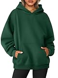 AUTOMET Damen-Sweatshirt, Übergröße, Fleece, Kapuzenpullover, Langarm-Shirt, Pullover, Herbstkleidung mit Tasche, Dunkelgrün, L