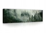 WallArena - Leinwand Bilder - Wald Nebel Grün Natur - 145x45 cm Leinwandbilder - Bild auf leinwand - Wandbild XXL groß Wandbilder für Wohnzimmer Schlafzimmer Wohnzimmerbilder Modern