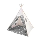 Pamatio Tipi Zelt für Kinder, Kinderzelt Indoor, Spielzelt für drinnen, Kindertipi Spielzelt,Kinderspielzelt,Kinderzimmer Deko Weiß Grau - 120 x 116 cm