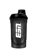 ESN Shaker, Black, 600 ml, auslaufsicher, Shaker mit Messskala zum einfachen Dosieren, frei von BPA & DEHP, geprüfte Qualität