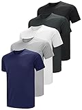 Teesmen T Shirt Herren Sport Männer Kurzarm Basic Atmungsaktive 5er Pack 5 Rundhals Einfarbige Polyester Unifarben Gym Tennis Fitness Mesh Activewear (Multipack 2, 3XL)