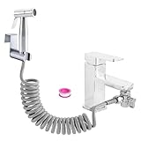 Bidet Edelstahl Handbrause Set, Badezimmer - Bidetaufsatz mit mit Wasserhahn-Spender, Federschlauchhaken, Wasserhahnspender, Badezimmerhygiene und Windelreinigung,silberfarben