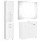 FOREHILL Badmöbel Set weiß, 3 Teile, mit Waschbeckenunterschrank, Hochschrank, Spiegelschrank
