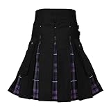 Schottischer Kilt Herren Baumwolle Karo Rock mit Taschen Kurzer Schottenrock Klassischer Traditioneller Faltenrock Schottland Rock Gothic Mode Schottischer Taschenröcke