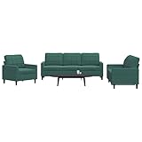 Bladez 3-TLG. Sofagarnitur mit Kissen aus dunkelgrünem Samt – Modernes Wohnzimmer-Set mit Metall- und Sperrholzrahmen, pflegeleicht & gemütlich für Wohnzimmer