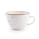 BONSOO Kaffeetasse aus Feinem Hochwertigem Edlem Porzellan | 350ml Boho- Stil mit Elegantem Gesprenkeltem Finish und Naturbraunem Rand | Stoß-, Kratz-, Spülmaschinen- und Mikrowellenfest in Creme