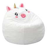 MeMoreCool Sitzsäcke für Kinder von 8-12 Jahren, Kleinkinder Sitzsack Sofa mit Füllung – Einhorn-Bohnensofa für Jungen und Mädchen, Bequemer Bodenstuhl für Spielzimmer und Kinderzimmer, Weiß