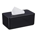 Relaxdays Tücherbox mit Deckel, für Bad, Taschentuchbox, modernes Design, HxBxT: 10 x 23 x 13 cm, Kunststoff, schwarz