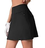 Timuspo Tennisrock Damen Sommer Hosenrock Hoher Taille Schwarz Rock skirt Skort mit 4 Taschen Golfrock Wandern Laufen