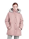 SOLOCOTE Mädchen Winterjacke wasserabweisend wattiert mit Kapuze Sherpa Futter Kunstpelzbesatz schwerer langer Parka für Kinder Rosa 140