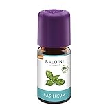 Baldini – Basilikumöl BIO, 100% naturreines ätherisches Basilikum Öl Bio, zum Kochen, Basilikum Aroma, 5ml