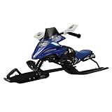 Klassischer Schneeschlitten Snowracer Skischlitten mit Bremsen, Blau Verstellbares Kissen Skischlitten für Kinder Jugendliche bis 80KG, 48.8 * 20 * 17.12in