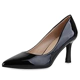 VAN HILL Damen Spitze Pumps Stiletto Lack Klassisch Schuhe 216475 Schwarz Lack 38