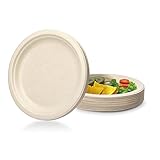 Einwegteller 50 Stück Pappteller Recycling Zuckerrohr Bagasse Einwegbesteck 100% Natürlich Kompostierbare Pflanzenfaser Umweltfreundliche Partyteller Einmalgeschirr-natürlich,17.8cm