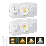 Liyade Nachtlicht mit Bewegungsmelder, LED Schrankbeleuchtung mit 3 Lichtmodi, USB-C wiederaufladbar Unterbauleuchte für Treppe, Küche, Kleiderschrank & Flure (2er-Pack)