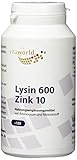 vitaworld Lysin 600 mg plus Zink 10 mg, 502 mg reines L-Lysin und 10 mg Zink pro Kapsel, Vegan, 120 Kapseln