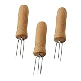 VICASKY 3Stücke Bbq Maisgabeln mit Holzgriff Rostfreie Grillgabeln für Mais für Grillpartys und Outdoor Aktivitäten
