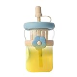 Glas-Trinkflasche, 500 ml, transparente Trinkbecher, auslaufsichere Kaffeetasse mit Silikon-Trinkhalm, für Tee, Saft, Milch, kalte Getränke, Reisen, Fitnessstudio, Sport, Zuhause, Frauen