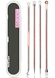 4 Stück Mitesserentferner Komedonenquetscher Set, elloLife Blackhead Remover mit Box aus Edelstahl Akne Whiteheads Mitesser Entferner Kit für alle Hauttypen (Roségold)
