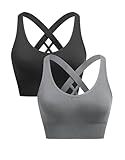 ANGOOL Sport BH Damen ohne Bügel Push Up BH Starker Halt Sport Bustier Damen Gepolstert Crossback Seamless Yoga Joggen Gym Sports Bra, Schwarz+Grau, M