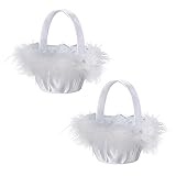 ihreesy 2 Stück Blumenmädchen Korb Blumenampel mit Spitzenbesatz, Elegante Weiß Blumenkinderkörbchen Hochzeits-Blumenkorb Handheld Blumenkorb für Hochzeit Zeremonie Party-Dekoration,Typ 3