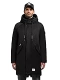 khujo Herren warme Lange Wintejacke mit Magnet-Abdeckleiste und Verstellbarer großer Kapuze Anth-YM Black Gr. XL