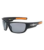 hotrodspirit - Sonnenbrille Marke Choppers Logo mit Flammen Glas grau schwarz Streifen orange Herren Biker, Schwarz , Einheitsgröße