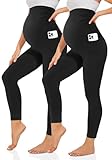 TNNZEET Umstandsleggings Damen Blickdicht Schwangerschaft Leggings Lang mit Taschen für Yoga(Schwarz*2,L)