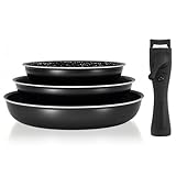 Dixmas Pfannenset, Pfanne 20/24/28 cm, Bratpfanne Set mit Abnehmbarem Griff, Antihaftbeschichtung, Platzsparend, Pfannen-Set für Alle Herdarten,Schwarz