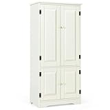 COSTWAY Mehrzweckschrank Vintage, Flurschrank mit verstellbarem Regal, Badschrank Wäscheschrank Holz, Aufbewahrungsschrank Landhausstil für Küche Wohnzimmer Schlafzimmer (Weiß)