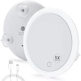 Mavoro 17 cm LED Vergrößerungsspiegel mit 3 starken Saugnäpfen | 5X Vergrößerung | Tragbarer beleuchteter Reise Make-up- & Kosmetikspiegel (USB-C wiederaufladbarer integrierter Akku | 5X)