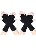 2 Paar Unisex Fingerlose Handschuhe - Half Finger Dehnbar Strick Verlängern Handgelenk Winter Warme Handschuhe (Schwarz)
