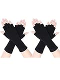 2 Paar Unisex Fingerlose Handschuhe Half Finger Dehnbar Strick Handschuhe Verlängern Handgelenk Handschuhe Winter Warme Handschuhe (Schwarz)