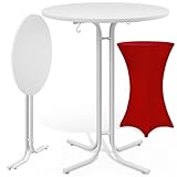 Casaria® Stehtisch mit Husse 80 cm Klappbar Bordeaux-Rot Rund Holz Metall Pulverbeschichtet Wetterfest Hoch Set Hochzeit Bistrotisch Bartisch Garten