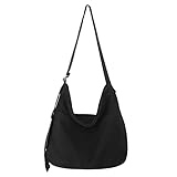 X SIM FITNESSX Unisex Umhängetasche Canvas Tasche Oxford Schultertasche Damen Shopper Tasche Fashion Stofftasche für Alltag/Büro/Schule/Reisen (Schwarz)