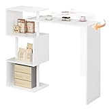 WOLTU Bartisch Stehtisch Bistrotisch Bartheke Tresentisch, mit 3 Ablagefläche, drehbar, Metall, MDF, 134x112x38cm(BxHxT), Weiß