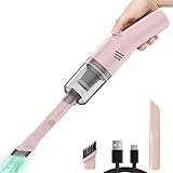 suloea Akku Handstaubsauger Kabellos – Mini Staubsauger Auto Stark (310g), USB-C Wiederaufladbar, Handsauger für Auto, Büro & Zuhause, Rosa