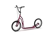 Yedoo S1616 Tretroller - bis 150 kg, mit Luftreifen 16/16 - Kickscooter für Erwachsene mit verstellbarem Lenker, Cityroller (Burgundy)