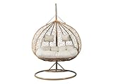 Mirjan24 Hängesessel Torn mit Polster und Kissen, 2-Sitzer Polyrattan Hängesessel mit Gestell, Outdoor Hängestuhl für Zwei Personen, Hängekorb, Zweisitzer (Braun + Natur/Beige)