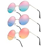 Fanshiontide 3 Paar Hippie Sonnenbrille Runde Retro 60's Stil Kreis Farbige Brille Festival Rave Party Brille Herren Damen(One Size Mehrfarbig)