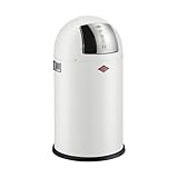 Wesco Pushboy junior Mülleimer in der Farbe weiß matt, pulverbeschichtetes Stahlblech, 22 Liter Volumen, große Edelstahlklappe, herausnehmbarer Innenbehälter