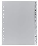 Exacompta 1812B Recycling Kunststoff-Register 12 Blatt mit bedruckten Taben Januar-Dezember für DIN A4 volle Höhe Plastikregister für die ideale Ablage von Dokumenten Blauer Engel grau