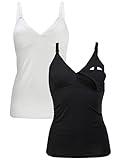 Herzmutter Stilltops Baumwolle OekoTex 100 - einfache Stillfunktion - Stilltop Set 1er & 2er - integriertes Bustier-BH mit Clip-Verschlüssen - 5420 (M, Schwarz/Weiß)