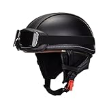 VVPEC Halbschalenhelm Halbhelme Retro Motorrad Helm, Scooter-Helm, Mit Brille Und Herausnehmbares Atmungsaktives Futte Halbschalenhelm Herren Mit ECEDOT für Cruiser Chopper Biker(11,XL=61~62cm)